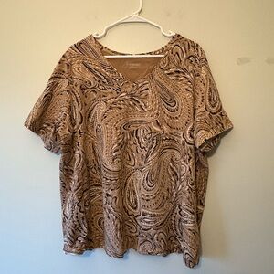 Catherine’s Tan Paisley Short Sleeve Top, Size 1X Womens